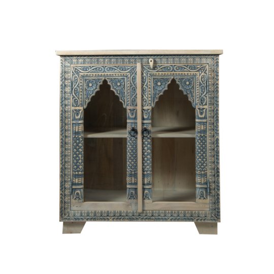 Blue Arch 2 Door Carved Cabinet