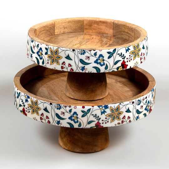Floral Wooden Painted Round Tray 