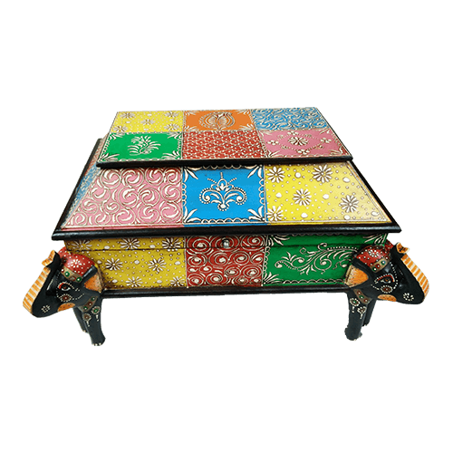 Multicolour Decorative Wooden Box with Elephant Legs