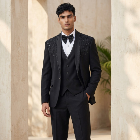 Black Paisley Tuxedo Five-Piece Formal Suit
