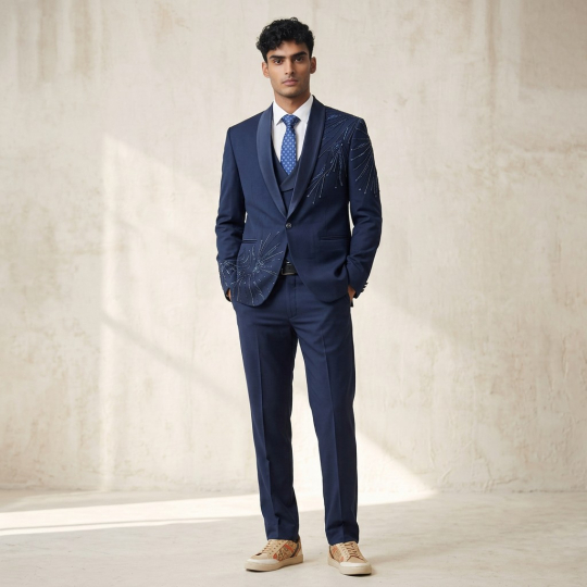Navy Textured Five-Piece Formal Suit