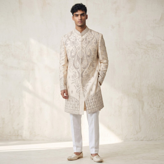 Ivory Paisley Sherwani & Pants Set