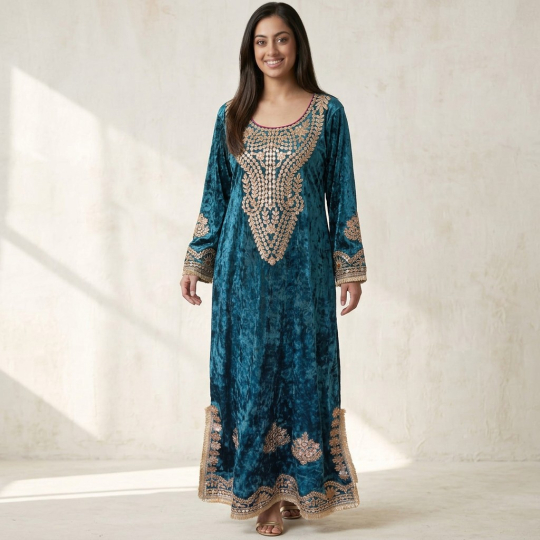 Green Velvet Kaftan Dress