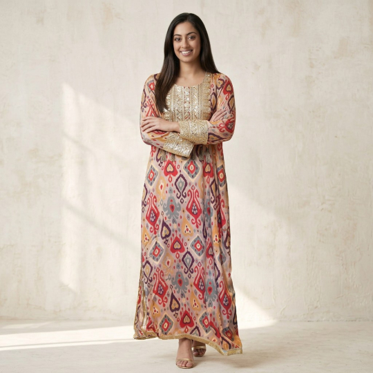 Multicolour Ikat-Inspired Maxi Dress