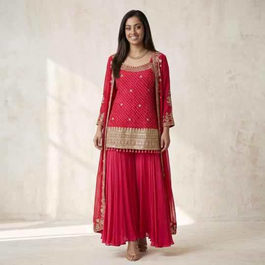 Fuchsia Mirror-Style Jacket & Skirt Set