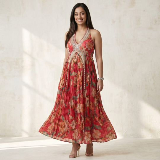 Red Floral Tiered Maxi Dress