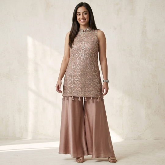 Dusty Rose Embellished Tunic & Palazzo Set