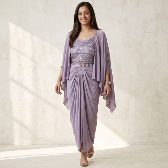 Lilac Draped Jumpsuit & Cape Set