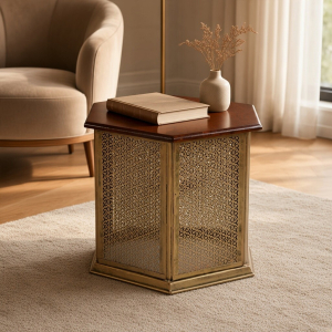 Antique Brass Hexagonal Coffee Table