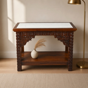 Marble Top Carved Wooden Console Table
