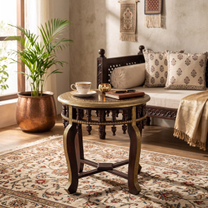 Round Brass Fitted Side Table