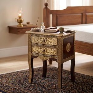 Brass Fitted Side Table with 2 Drawers