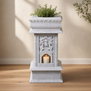 Marble Tulsi Pot - Elephant Design