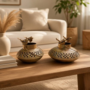 Twin Bird Rounded Metal Lanterns