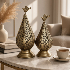 Tapered Bird Finial Metal Lanterns