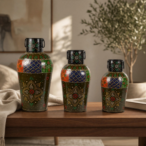 Painted Metal Vases (Set of 3)
