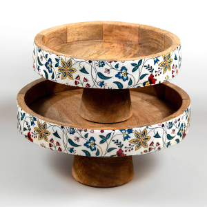 Floral Wooden Painted Round Tray