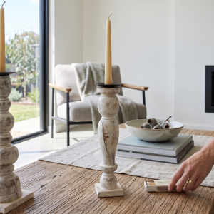 Whitewashed Baluster Wooden Pillar Candle Holder