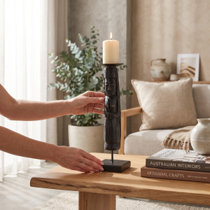 Black Carved Wooden Figure Candle Holder