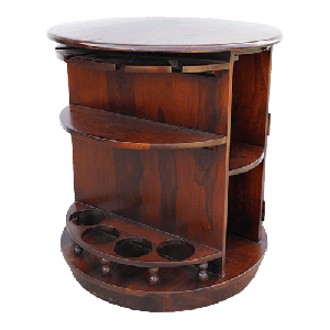A Pure Wood Elegant Round Shaped Polished Dark Red Bar Cabinet