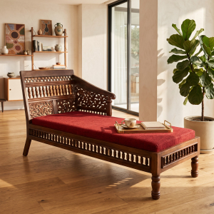 Red Hand Carved Daybed