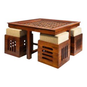 Wooden Coffee Table with Four Stools-Storage-Honey